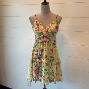 Japna Iris Floral V Neck Tiered Ruffle Sundress, Size Large